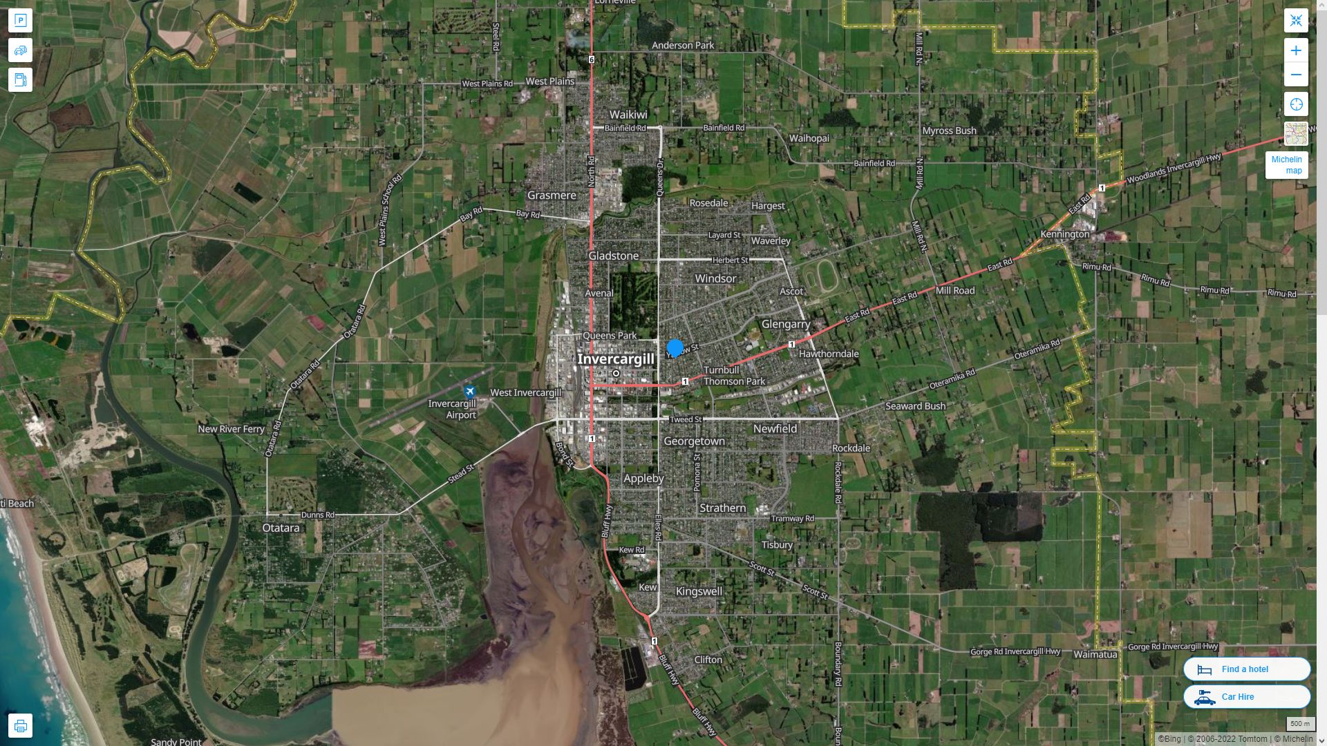 	Invercargill	 Highway and Road Map with Satellite View